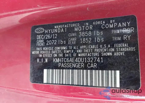 2013 Hyundai Veloster Turbo W/Black z USA, uszkodzony, nr VIN KMHTC6AE4DU132741